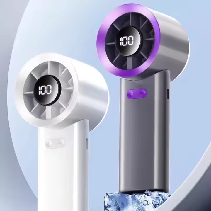 2025 New Arrival Foldable Hand Fan Digital Display Handheld USB Portable Rechargeable Sports Mini Electric Ice Fan Made Plastic